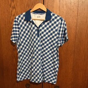 Women’s Blair Size Large Blue and White Checkered Women's Top Shirt Printed